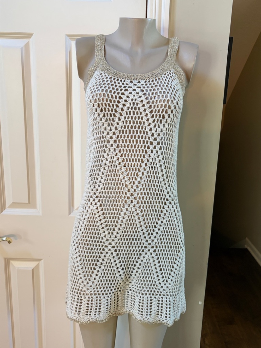 Boston Proper Crochet Knit Sleeveless Dress/Beach Cover-Up, 6